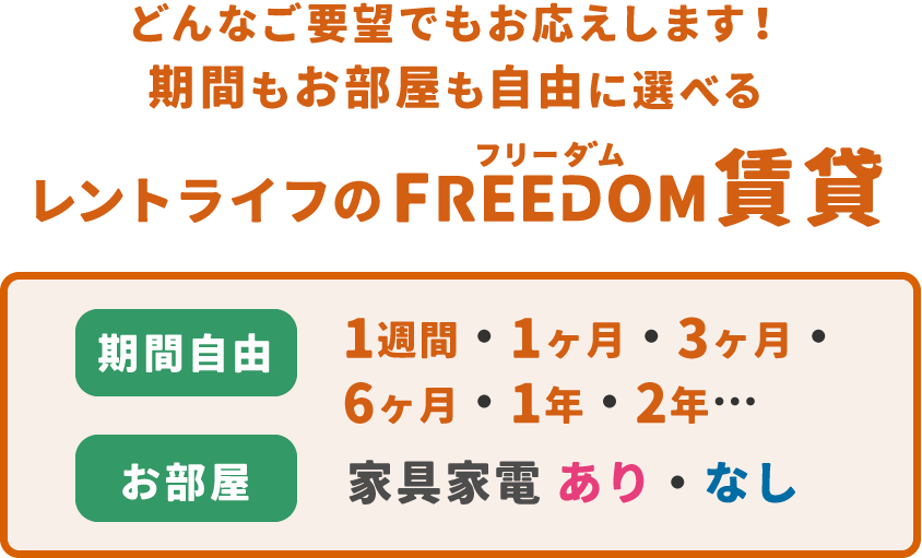 期間もお部屋も自由に選べる　レントライフのフリーダム賃貸